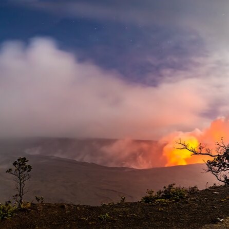 volcano with rainbow